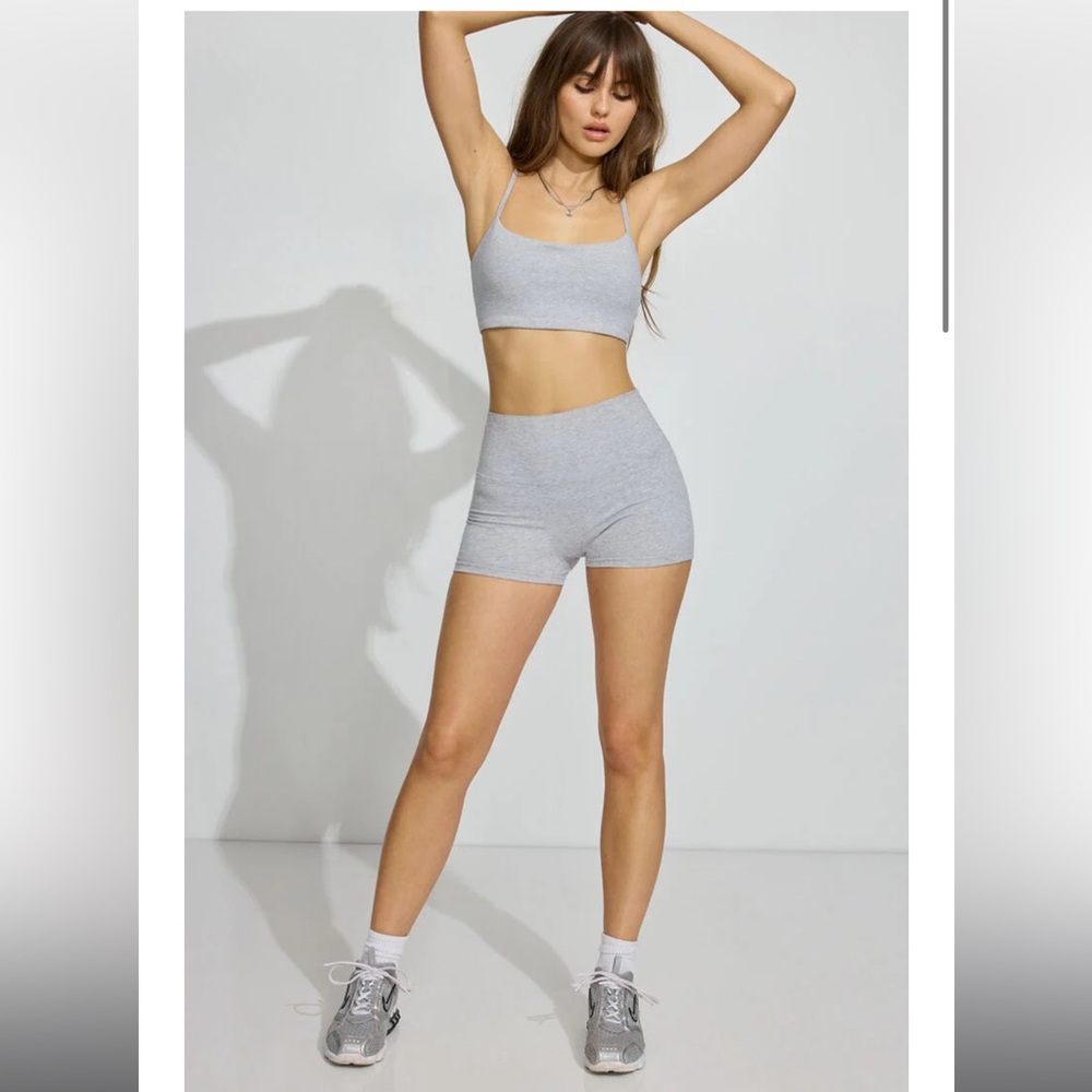 Soft active micro bra & booty shorts set - moonstone gray sports